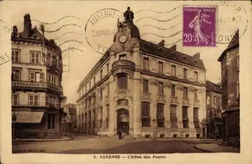 Ak Auxerre Yonne, Hôtel des Postes, historische Architektur, Poststempel, französische Republik
