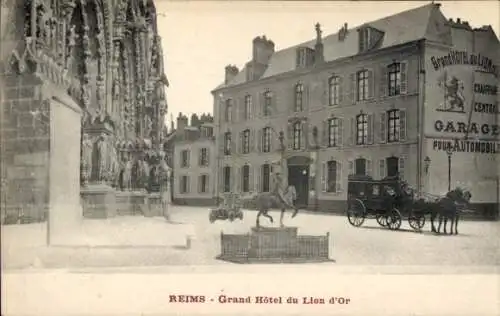 Ak Reims Marne, Stadtansicht, Grand Hôtel du Lion d'Or, Garage für Automobile