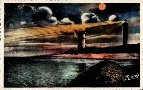 Ak Saint Clément des Baleines Île de Ré Charente Maritime, Phare des Baleines, Meer, Mondlicht, N