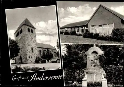 Ak Andervenne Emsland in Niedersachsen, Kirche, Kriegerdenkmal, Schule