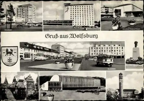 Ak Wolfsburg in Niedersachsen, Verschiedene Gebäude, Straßenansicht, Gruß aus  Stadtansichten