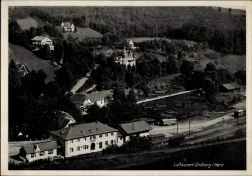 Ak Stolberg im Harz, Luftkurort Stolberg, Luftaufnahme, Gebäude, Wald, Straßen,  Ansicht