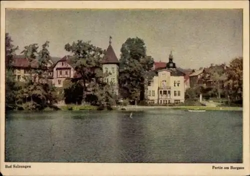 Ak Bad Salzungen in Thüringen, Blick auf Gebäude, Burgsee, stimmungsvolle Landschaft
