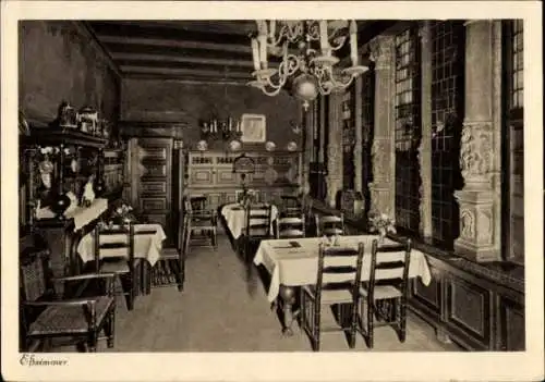 Ak Hansestadt Bremen, Essighaus, Innenansicht, Esszimmer, Kronleuchter, Tische, Stühle, Möbel