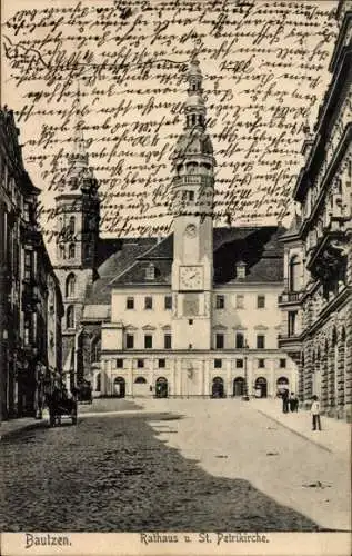 Ak Bautzen in der Oberlausitz, Rathaus, St. Petrikirche, alte Architektur,  
