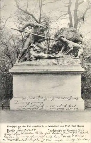Ak Berlin Tiergarten, Eberjagd, Modell von Karl Begas, Jagdgruppe am Grossen Stern
