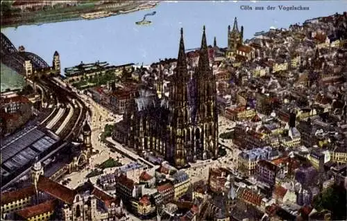 Ak Köln am Rhein, Luftaufnahme von  Kölner Dom, Rhein, Stadtansicht,  Architektur