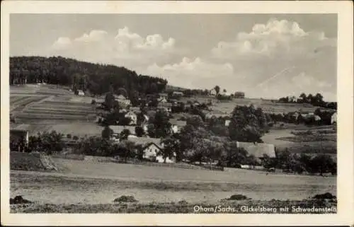 Ak Gickelsberg Ohorn in Sachsen, Landschaft, Gickelsberg, Schwedenstein, kleine Häuser, Bäume