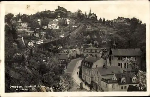 Ak Dresden Loschwitz, Blick auf Loschwitzhöhe, Luisenhof, Häuser, Berglandschaft