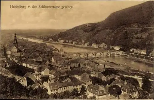 Ak Heidelberg am Neckar,  Blick von der Schlossterrasse, Neckar, Altstadt, Brücke