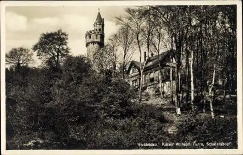 Ak Wiesbaden in Hessen, Kaiser Wilhelm Turm, Café-Restaurant Schäferskopf, Waldlandschaft