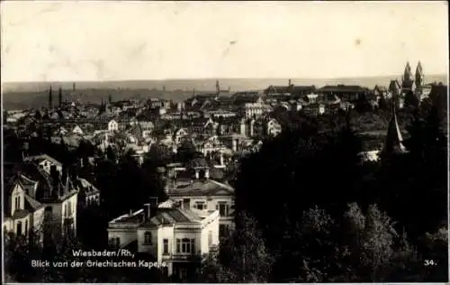 Ak Wiesbaden in Hessen, Blick von der Griechischen Kapelle, Häuseransicht, Stadtlandschaft