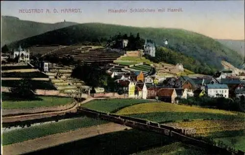 Ak Neustadt a.d Weinstrasse, Blick auf das Haardter Schlößchen, Felder
