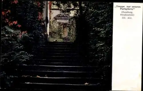 Ak Bamberg in Oberfranken, Treppe zur unteren Parkpforte, Straßenbild, Natur, Treppe
