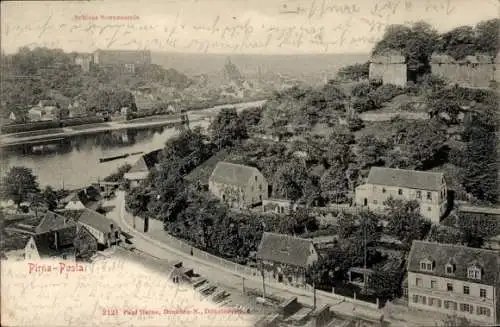 Ak Posta Pirna in Sachsen, Elbpartie, Schloß Sonnenstein