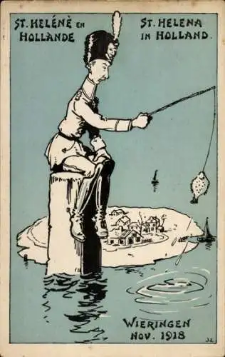 Künstler Ak Wieringen Nordholland, Kronprinz Wilhelm von Preußen im Exil, November 1918, Angeln