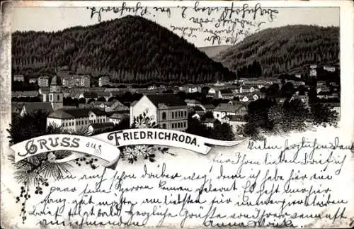 Vorläufer Litho Friedrichroda im Thüringer Wald, Blick auf den Ort, 1895