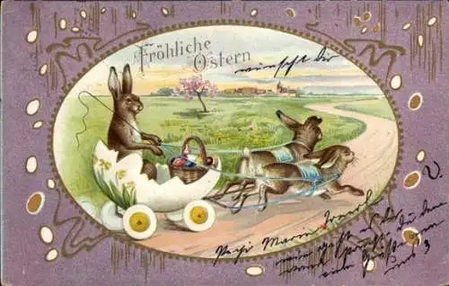 Präge Passepartout Ak Glückwunsch Ostern, Osterhasen