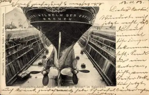 Ak Doppelschraubendampfer Kaiser Wilhelm der Große, Norddeutscher Lloyd Bremen, Kaiserdock