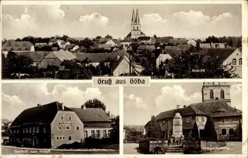 Ak Göda in der Oberlausitz, Gasthof zum Hirsch, Kriegerdenkmal, Gesamtansicht
