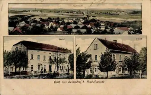 Ak Belmsdorf Bischofswerda in Sachsen, Totalansicht, Gasthof, Schule
