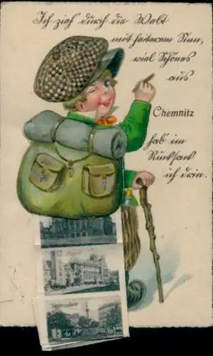 Leporello Ak Chemnitz in Sachsen, Siegessäule, Markt