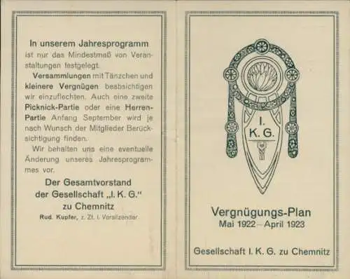 Ak Chemnitz in Sachsen, Gesellschaft IKG, Vergnügungsplan