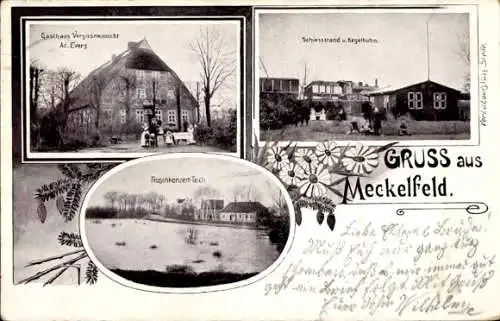 Ak Meckelfeld Seevetal in Niedersachsen, Gasthaus Vergissmeinnicht, Froschkonzert Teich, Schießst