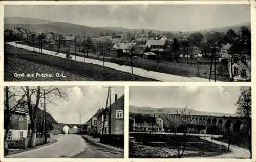 Ak Putzkau in der Oberlausitz, Panorama, Teilansichten, Straßenpartie, Viadukt