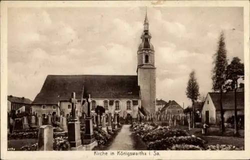 Ak Königswartha in der Oberlausitz, Kirche, Friedhof