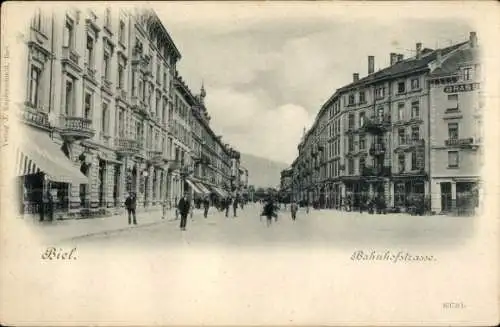 Ak Biel Bienne Kt. Bern, Bahnhofstraße
