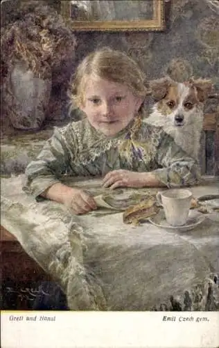 Künstler Ak Czech, E., Gretl und Hansl, Mädchen mit Kind, Porträt