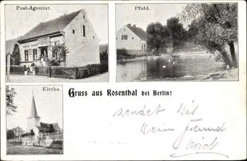 Ak Berlin Pankow Rosenthal, Postagentur, Pfuhl, Kirche