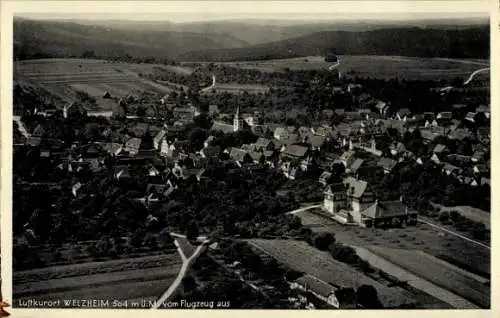 Ak Welzheim in Württemberg, Luftkurort, Vogelperspektive, Häuser, Felder, Wälder
