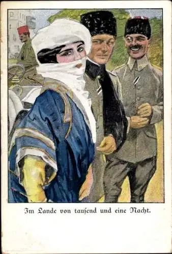 Ak Im Lande von tausend und eine Nacht, Soldaten, arabische Frau, Lustige Blätter Nr. 64
