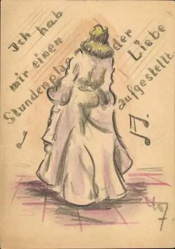 Handgemalt Ak Ich hab mir einen Stundenplan der Liebe aufgestellt