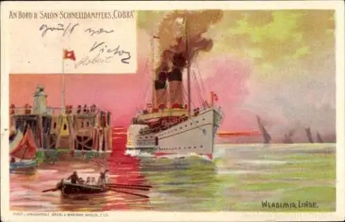 Künstler Litho Linde, Wladimir, Dampfer Cobra, HAPAG Seebäderdienst
