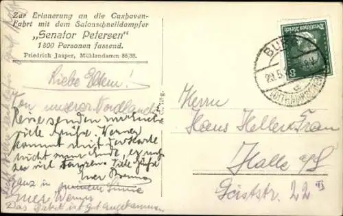 Ak Doppelschraubendampfer Senator Petersen, HADAG