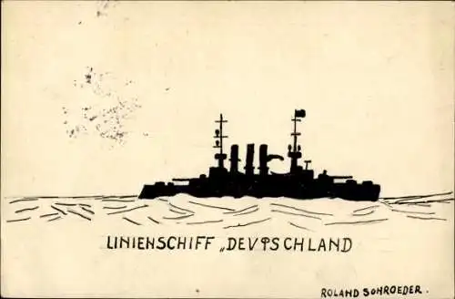Handgemalt Ak Sohroeder, Roland, Deutsches Kriegsschiff, Linienschiff Deutschland