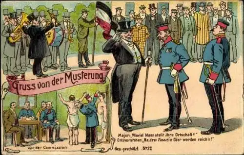 Ak Gruß von der Musterung, Vor der Kommission, Rekruten