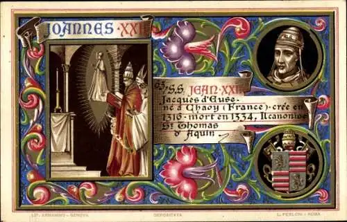 Litho Papst Johannes XXII., Portrait, Wappen