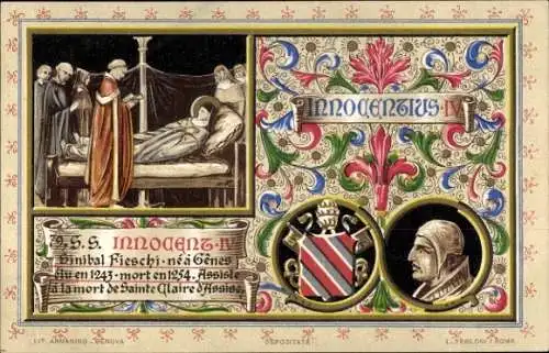 Litho Papst Innozenz IV., Sinibaldo de Fieschi, Portrait, Wappen