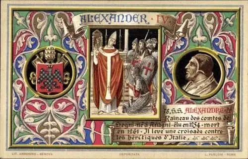 Litho Papst Alexander IV., Portrait, Wappen