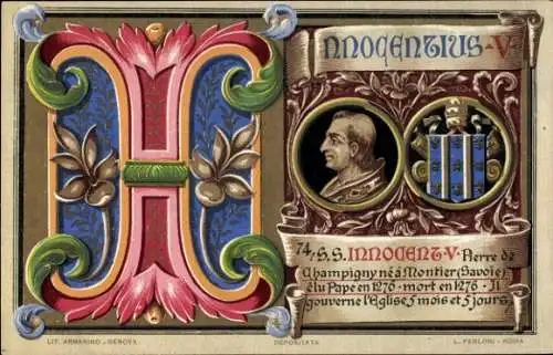 Litho Papst Innozenz V., Portrait, Wappen