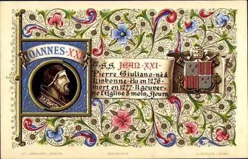 Litho Papst Johannes XXI., Portrait, Wappen
