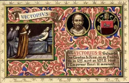Litho Papst Viktor II., Portrait, Wappen