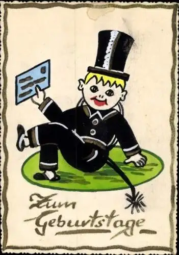 Handgemalt Ak Glückwunsch Geburtstag, Schornsteinfeger