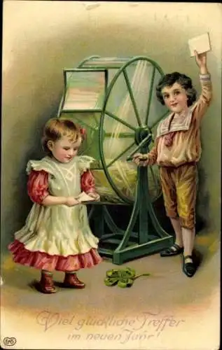 Ak Glückwunsch Neujahr, Kleeblatt, Kinder, Lotterie