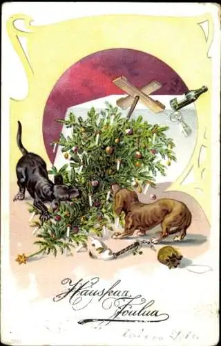 Ak Frohe Weihnachten, Tannenbaum, Dackel