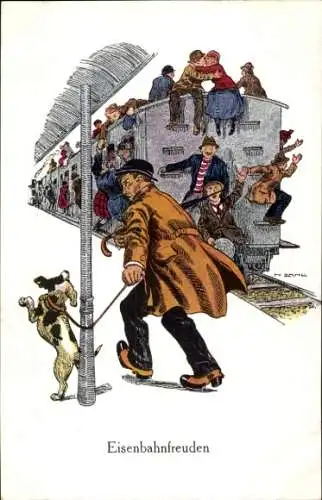 Künstler Ak Zahl, H., Eisenbahnfreuden, Humor